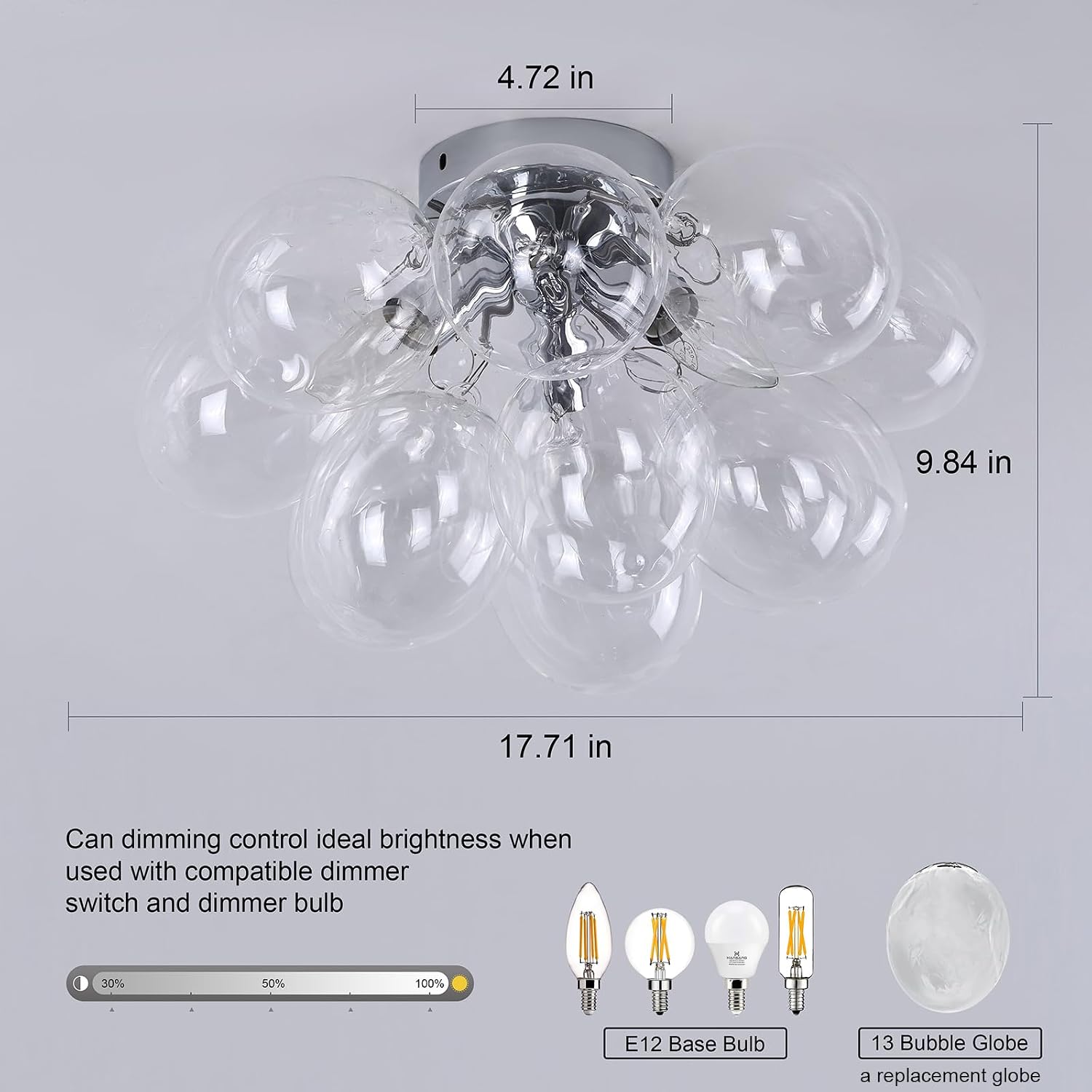 GoYeel Ceiling Light Chandelier Modern Kitchen Lights Ceiling Flush Mount Glass Bubble Chandelier Lighting 3 Light Entryway Light Fixture 17.72in 13 Globe for Bedroom Foyer Living Room