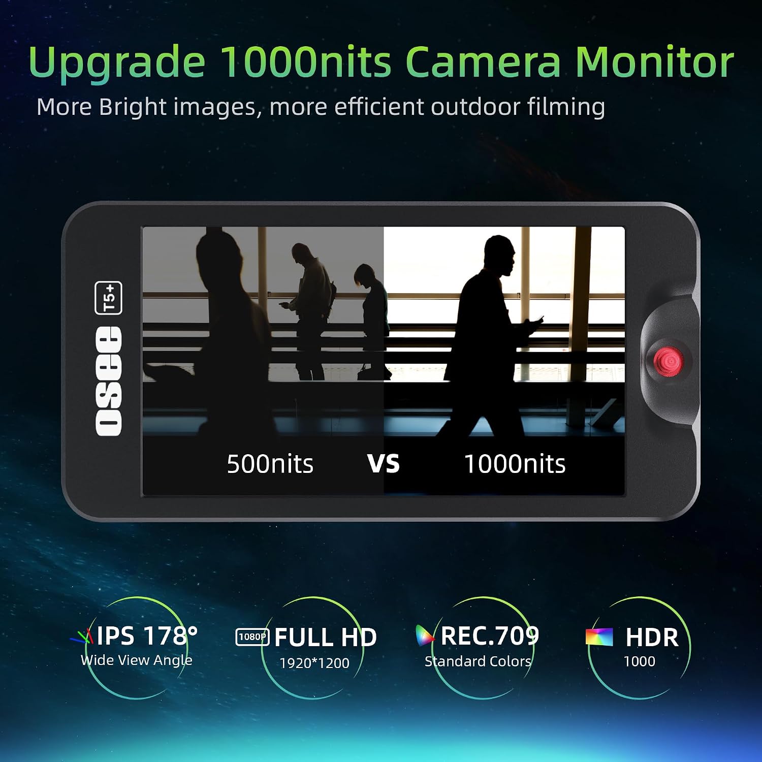 Osee T5+ 5.5 Inch 1000nits Camera Monitor, Customizable False Color Field Monitor, HDR 4K HDMI Input 8 MySets Preview Workflow DSLR Monitor, Peaking Focus Assist, 3D Lut (Battery Not Included)
