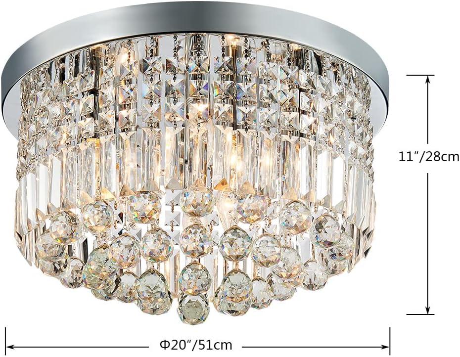 Saint Mossi Modern K9 Crystal Raindrop Chandelier Lighting Flush Mount LED Ceiling Light Fixture Pendant Lamp for Dining Room Bathroom Bedroom Livingroom 9 E12 LED Bulbs Required Height 11 x Width 20