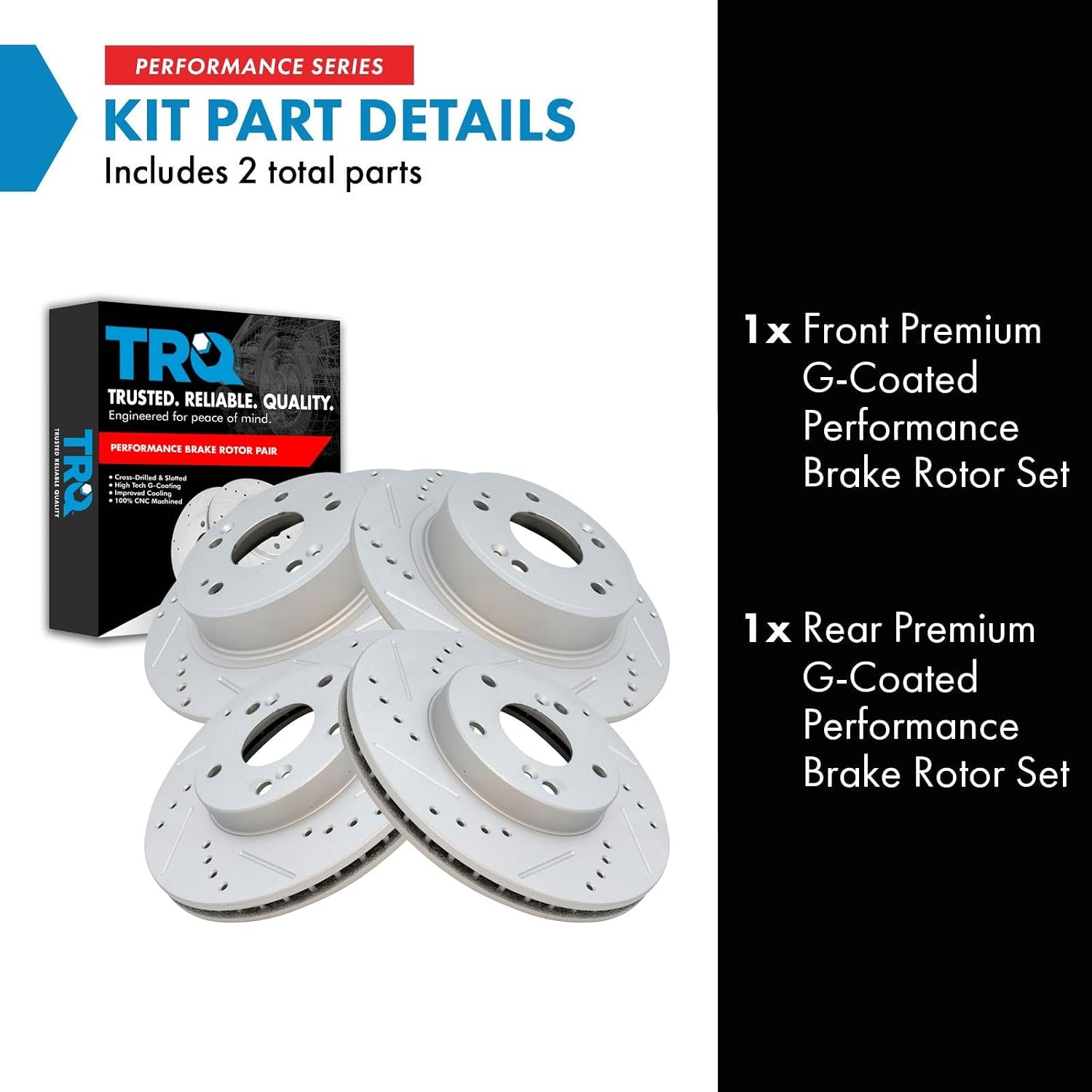 TRQ Performance Front and Rear Brake Rotor Set G Coated Drilled and Slotted Compatible with 2005-2017 Honda Accord