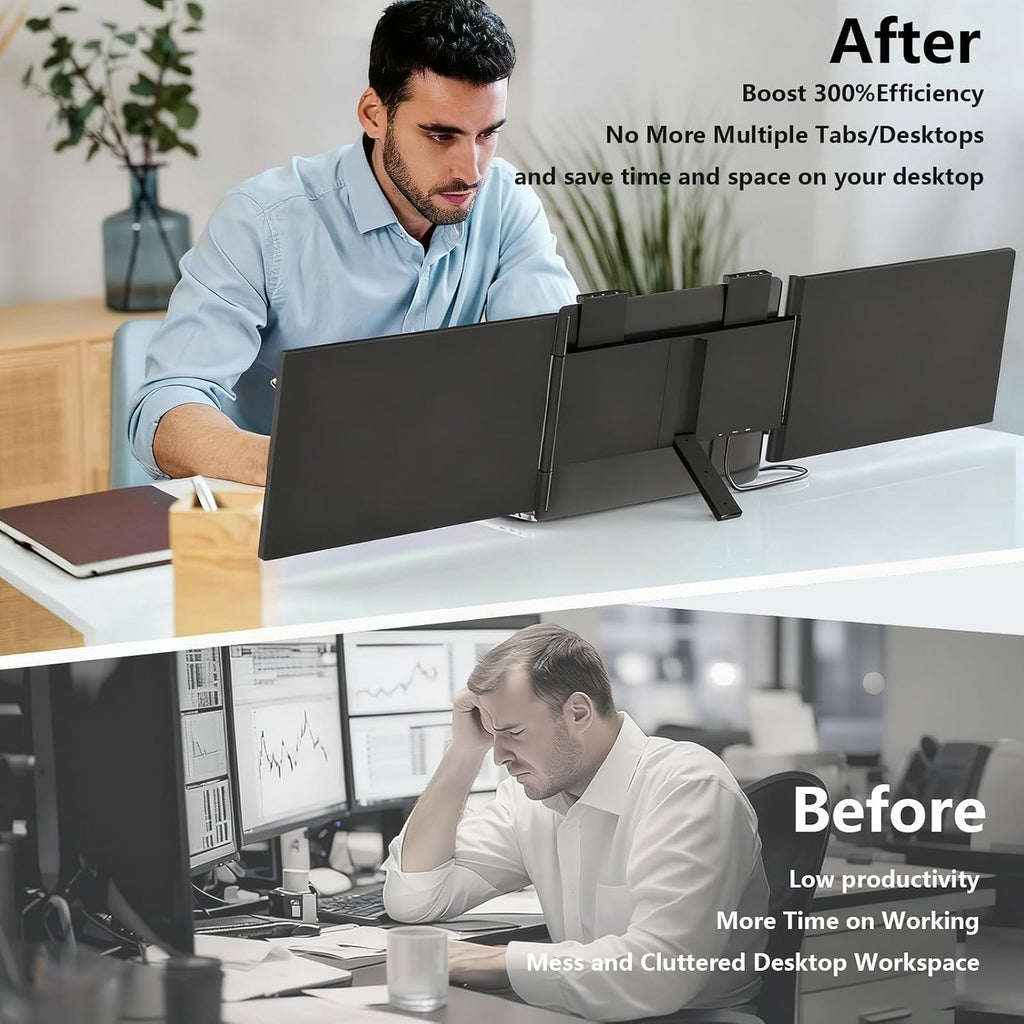 15.6' Triple Laptop Screen Extender, FHD IPS Multi Screen Extender with USB-C/USB-A, One Cable Connection Laptop Monitor Extender 12-16 Inch Laptops,Fits All Laptops