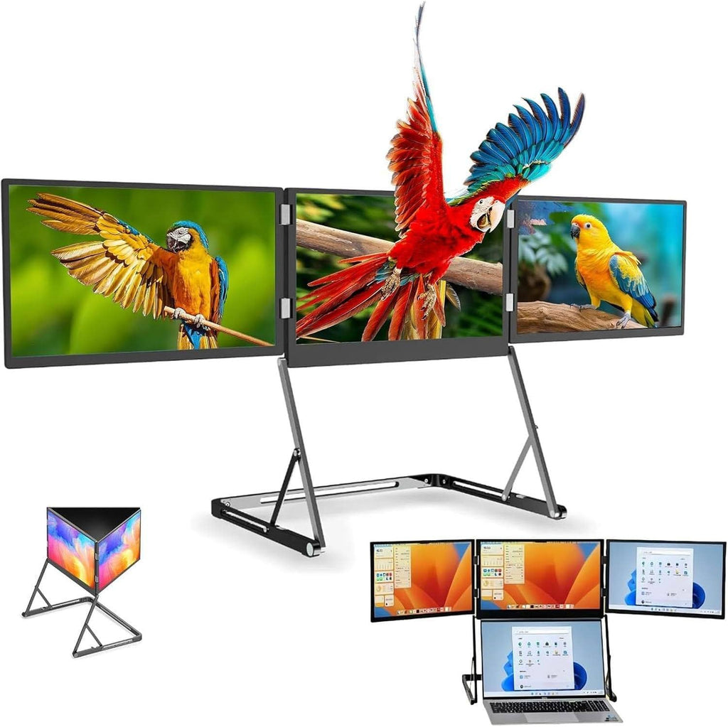 Portable Triple Monitor for Laptop, 15.6' Portable Foldable Triple Monitor, Three Independent Screens Support Simultaneous Tasks, Compatible with 360° Rotation Adjustable Viewing Angles