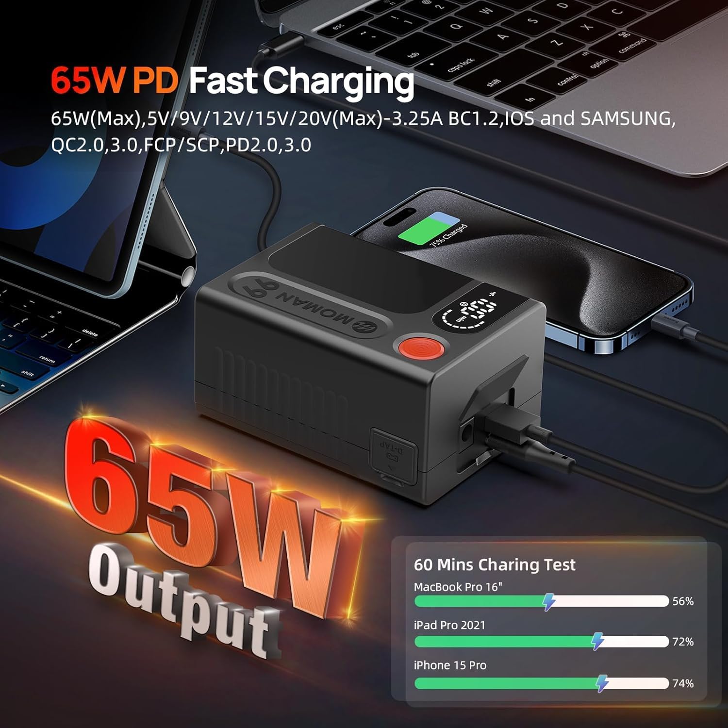 Moman V-Mount Battery, Power 99 Camera bettert Mini V Lock Batterys 99Wh/6900mAh with Time Display Compatible with Smallrig BMPCC 4k 6k Camera Camcorder Monitor D-TAP/USB-C/A Output