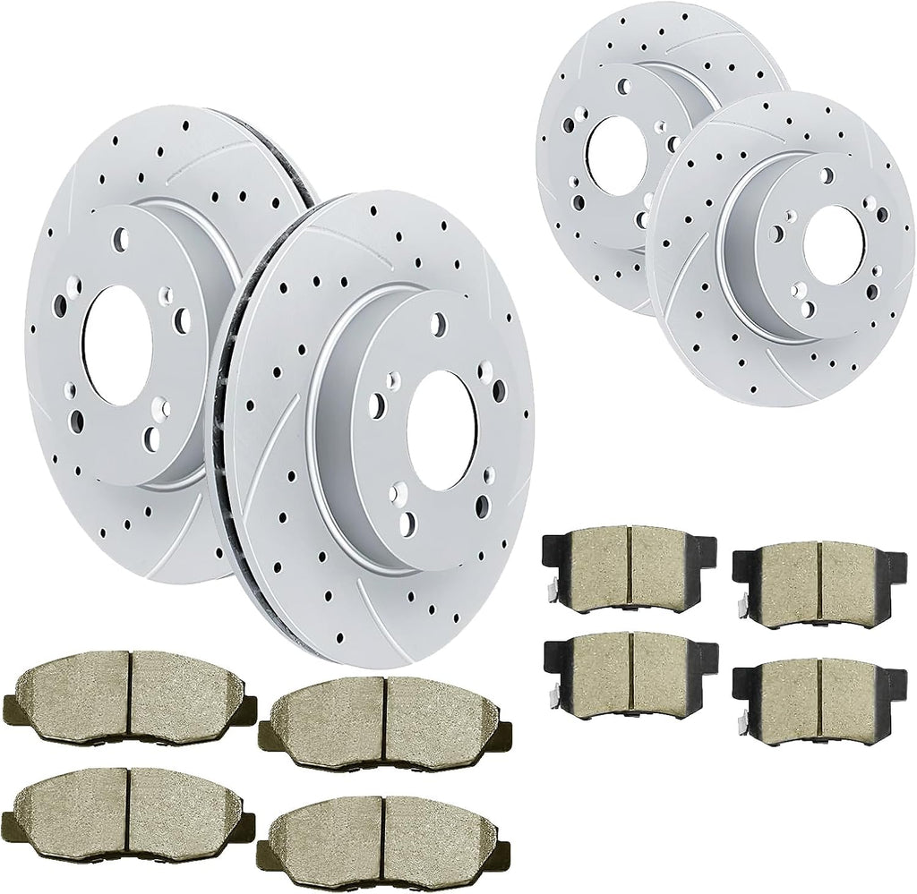 Acinoparts Brake Kit Front （10.31 Inch）and Rear （10.24 Inch）Drilled and Slotted Brake Rotors Ceramic Brake Pads for Honda Civic （4-Wheel Disc Brakes）2006 2007 2008 2009 2010 2011