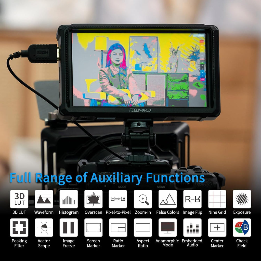 FEELWORLD FW568 PRO +F750 Battery +Carry Case 6 Inch 1200nit DSLR Camera Field Monitor with 3D LUTs 1920x1080 IPS 4K 60Hz HDMI in Output Waveform Monitoring Lightweight