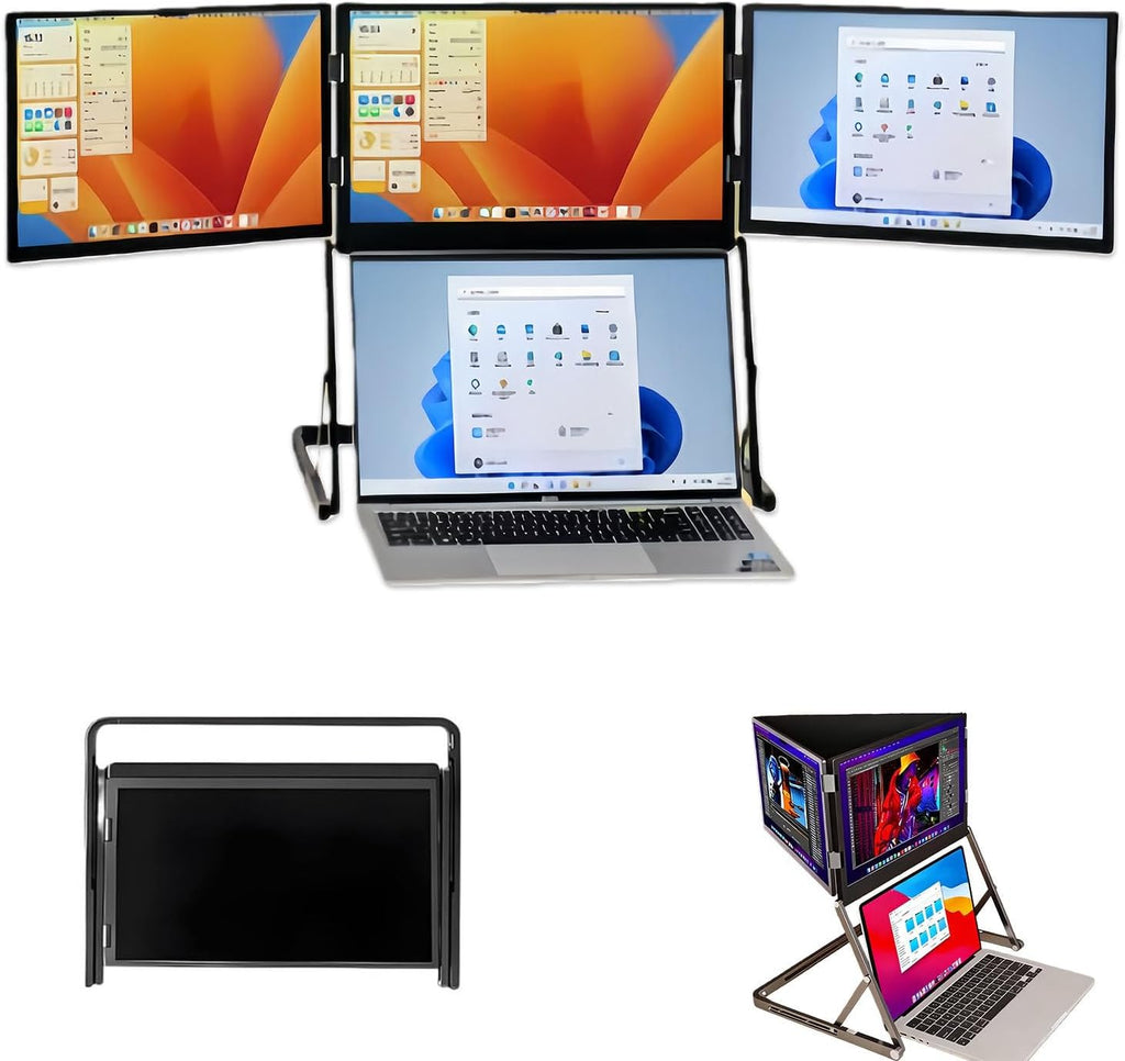 Triple Screen Laptop Monitor, 15.6' Fhd Portable Monitor Extender with Aluminum Stand, Foldable Dual/Triple Display for, Programming & Multitasking Work