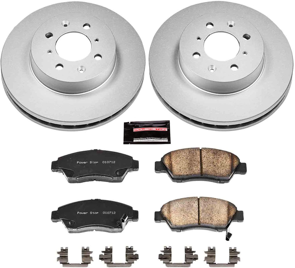 PowerStop Front Brake Kit for Honda Civic 1993-95 |Civic del Sol 1994-97 |Fit 2007-08 - Fully-Coated Disc Rotors with Z17 Ceramic Brake Pads Replacement, CRK694