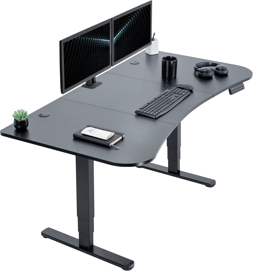 VIVO Electric 63 x 32 in Dual Motor Standing Desk, Memory Height Adjustment, 2B Series, Black Carbon Fiber Top Black Frame, DESK-KIT-2B1R