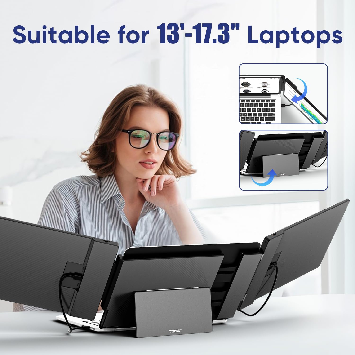 PAJEM S3 Dual Laptop Screen Extender, 14'' Triple Portable Monitor for Laptop Plug and Play, 1080P FHD IPS Monitor Extender for 13''-17'' Laptops Compatible with Mac/Wins/Android/Dex