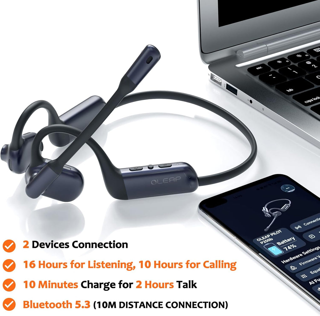 P200b Pro Wireless Headset with Mic for Work,50dB AI Noise Cancelling Microphone Headphones for Call,Bluetooth 5.3 Open Ear Headphones with USB-A Dongle for Office,Meeting,WFH,PC & Phone