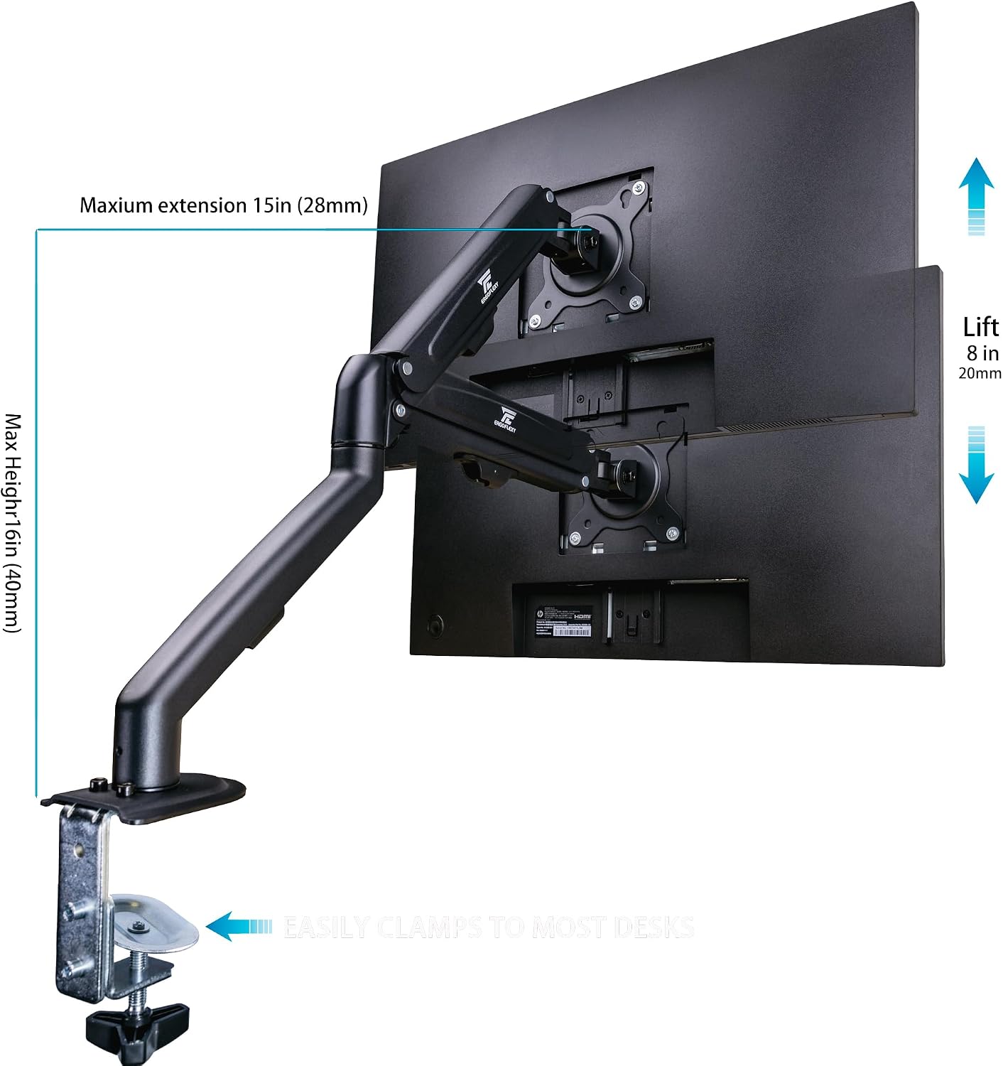 acer 24' Vero V247Y Gbmix FHD IPS Monitor with 4 ms Response Time, Anti-Glare, Adaptive Sync, Integrated Speakers, VESA Mount (100x100mm) & DKZ Hub, Black (UM.QV7AA.G03) & Ergoflexy Single Mount Arm
