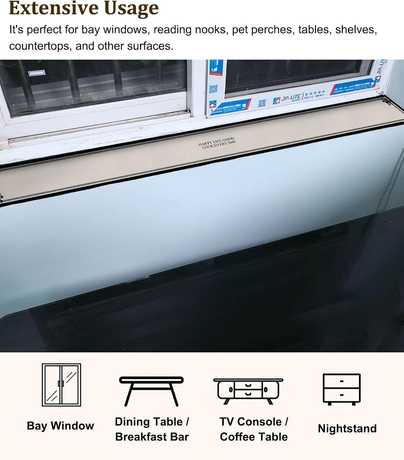 Window Sill Mat Kitchen Window Sill Cushion, Dust-Proof Bay Window Countertop Protector Liner, Replacement WindowSill Cushion Pad with Non-Slip Bottom(250x45cm(98x18in))