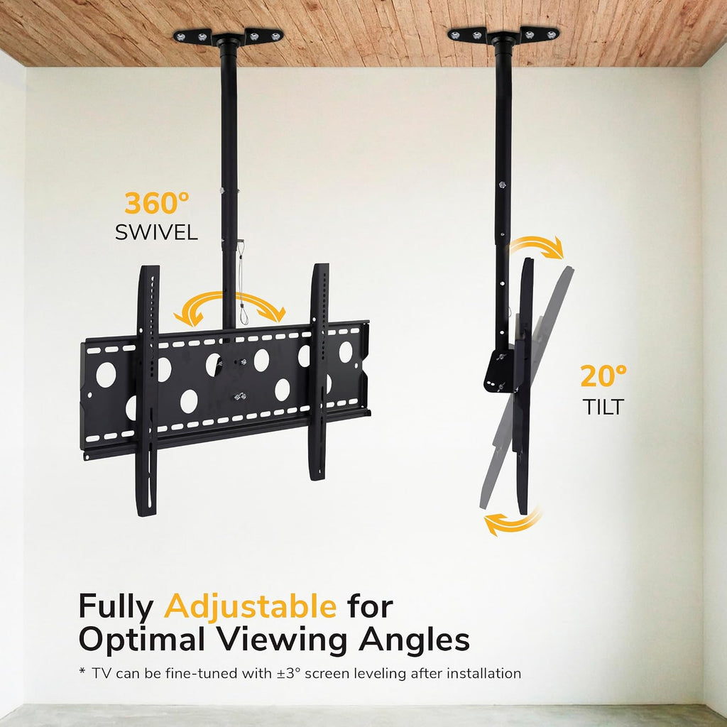 Mount-It! Ceiling TV Mount for 42–90 Inch TVs – Full Motion Swivel, Tilt & Height Adjustable TV Bracket, 220 lb Capacity, VESA 800x400, Sloped Ceilings, Corners – Home & Commercial Use