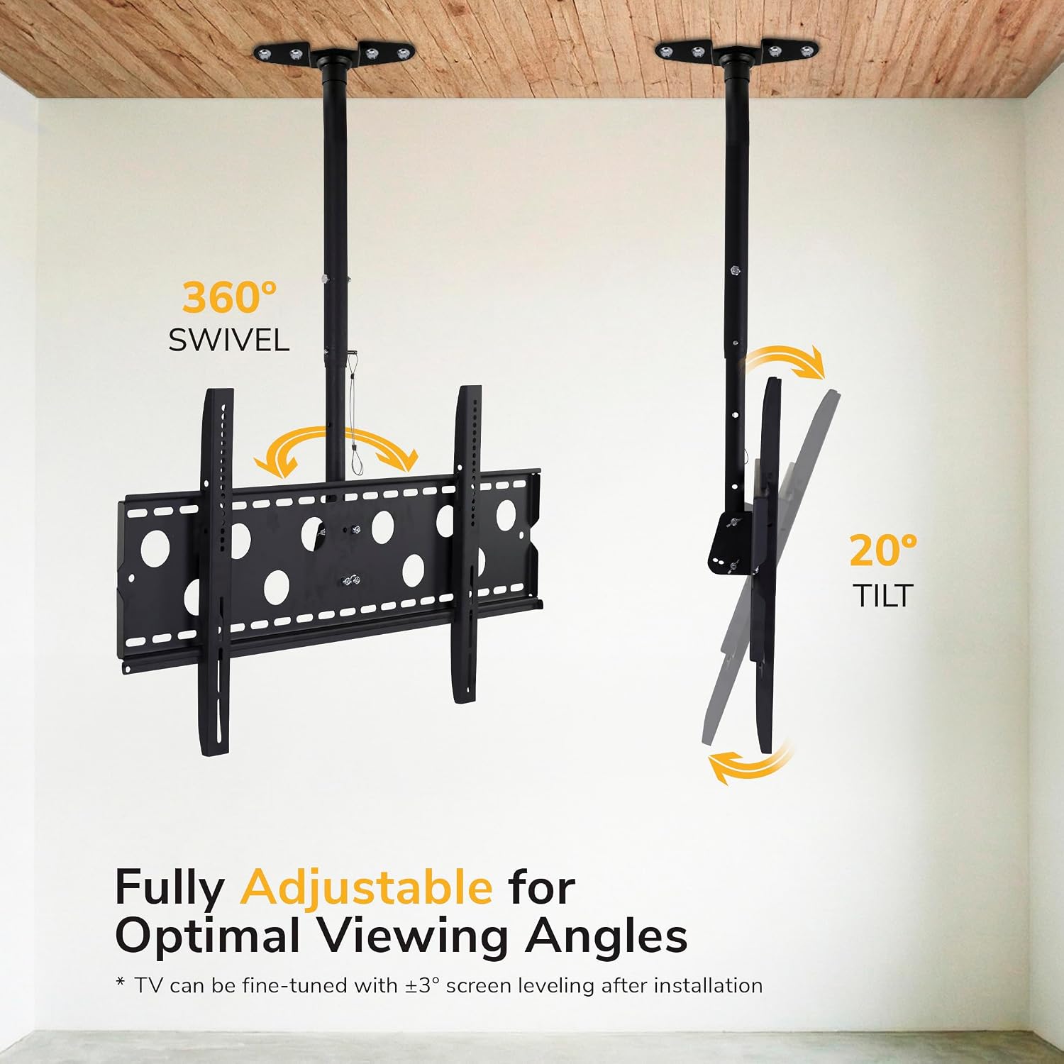 Mount-It! Ceiling TV Mount for 42–90 Inch TVs – Full Motion Swivel, Tilt & Height Adjustable TV Bracket, 220 lb Capacity, VESA 800x400, Sloped Ceilings, Corners – Home & Commercial Use