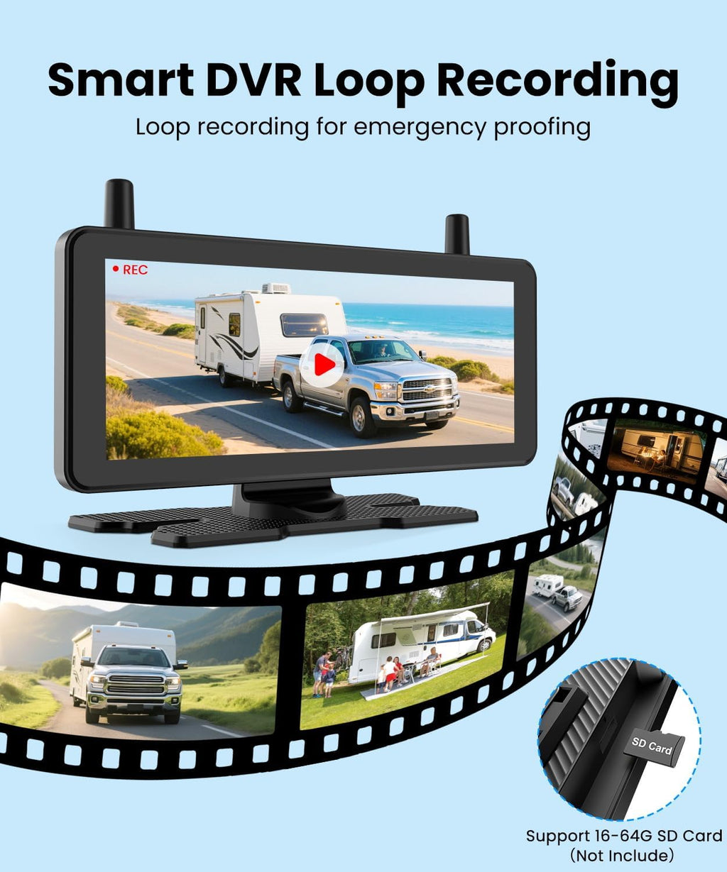 AUTO-VOX 2 Solar Wireless Backup Camera System: 7.2' 1080P HD Monitor, 3-Min Quick Installation for Wider Rear & Trailer View, IP69K Waterproof Back Up Camera for Truck, RV, Camper, Horse/Boat Trailer