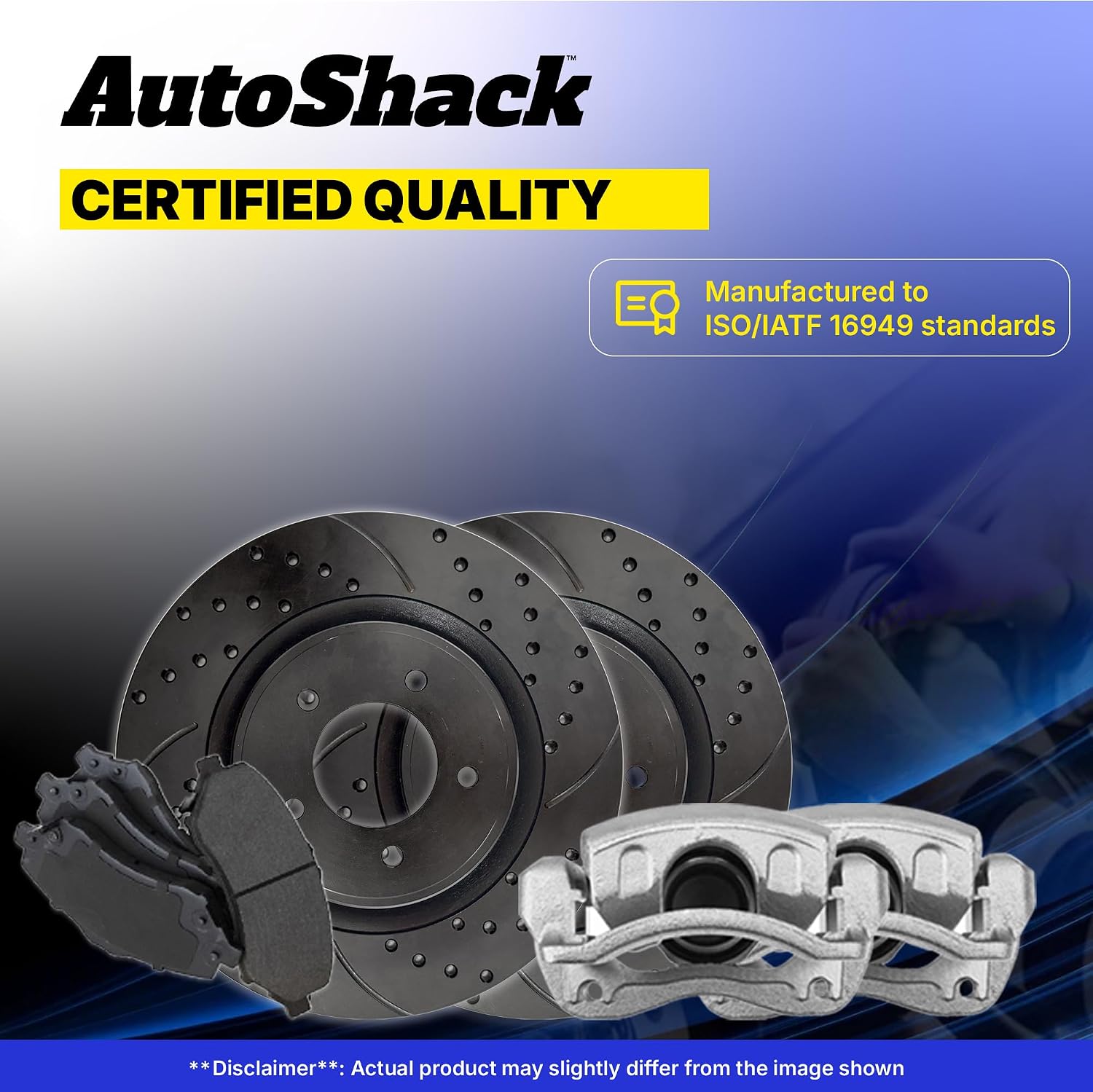 AutoShack Front Brake Rotors, Ceramic Pads & Calipers for Honda, Civic 2006-2011, FWD L4 1.3L - E-Coated Drilled & Slotted - Black Finish - NightGuard - 10.31' (261.9 mm), 5-Lug