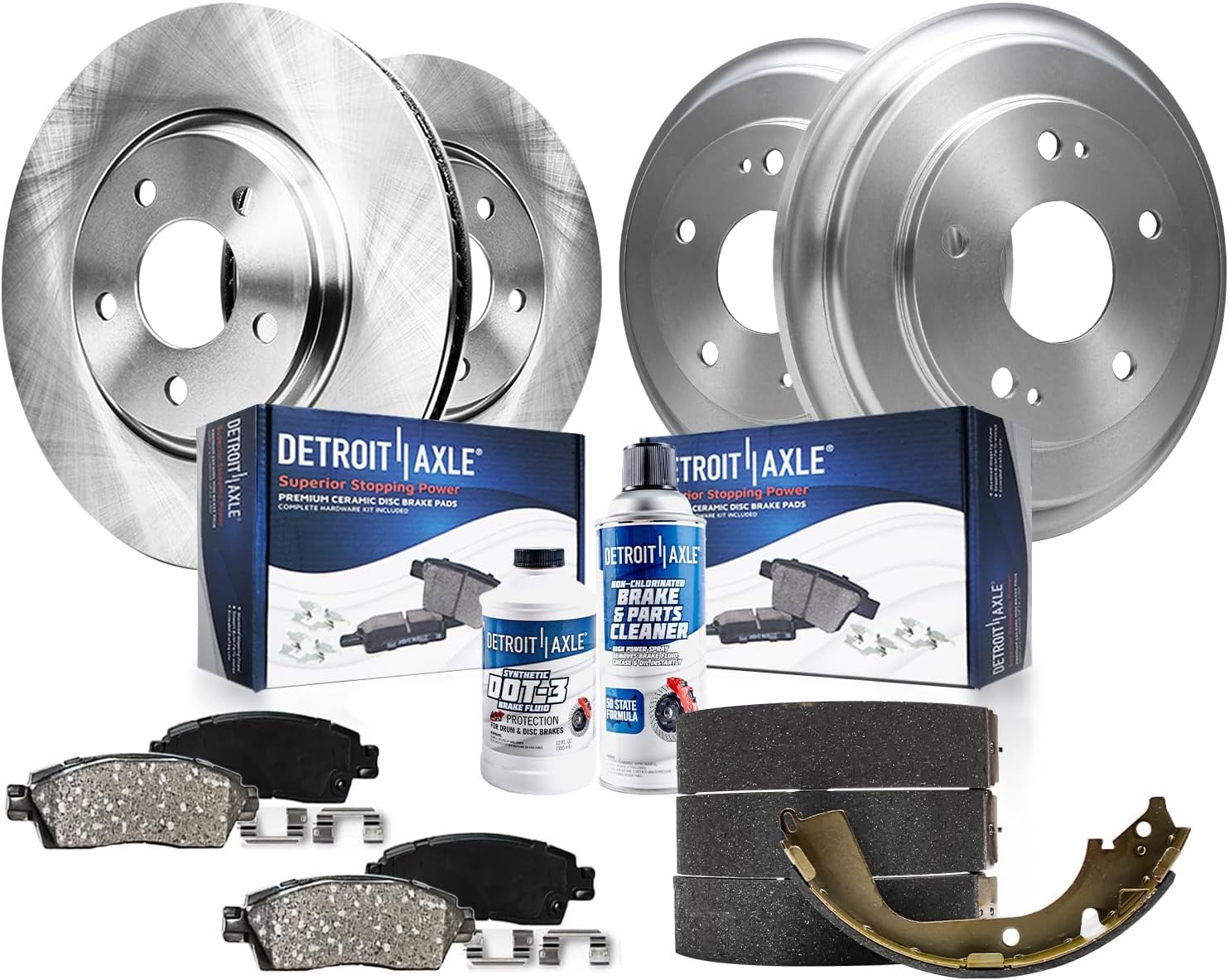 Detroit Axle - Brake Kit for 2012 2013 2014 2015 Honda Civic Front Disc Brakes Rotors Ceramic Pads Rear Brake Drums Semi-metallic Brake Shoes Replacement : 10.31' inch Front Rotor