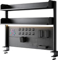CHSSIH Clamp On Desk Pegboard Shelf - Metal Desktop Organizer Hutch with 2 Shelves for Storage and Display, Desk Add-On Shelf for Office, Dorm, or Computer Monitor Stand, Black, 23.6In