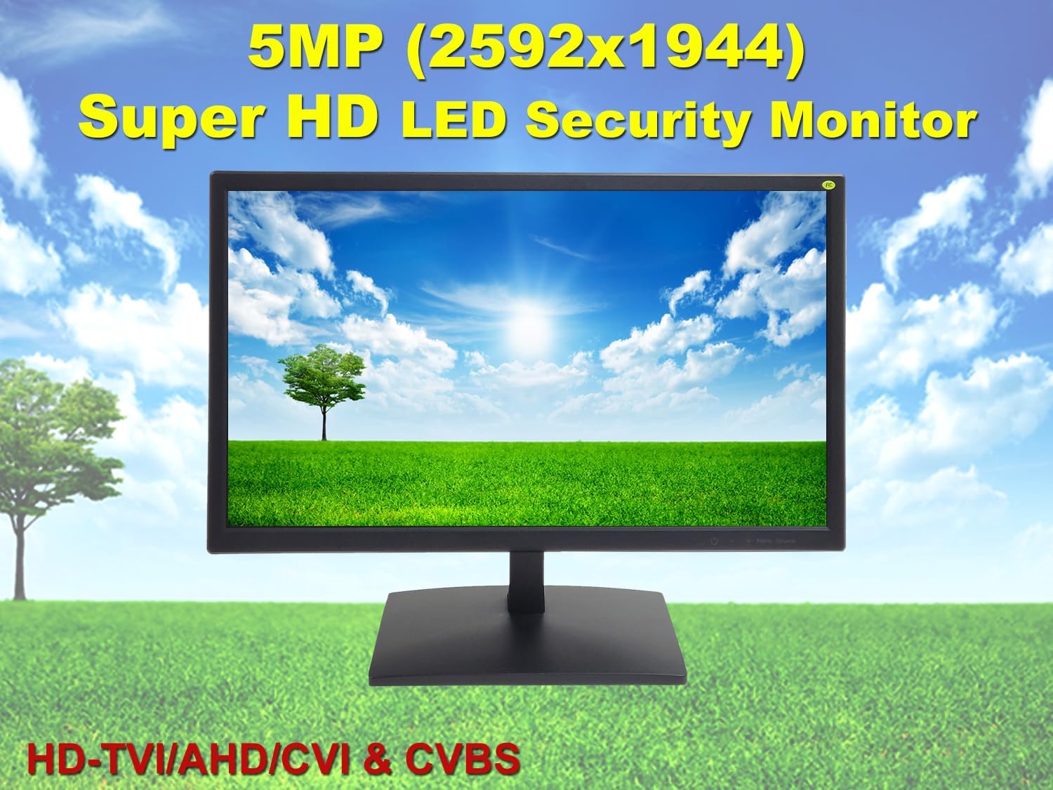 1stPV 19.5' Super HD 5MP/2592×1944 HD-TVI, AHD, CVI & CVBS 16:9 Professional Security Monitor, 1 HDMI, 2 BNC Inputs & 1 Outputs, working with 5MP security cameras directly in addition to DVR/NVR & PC