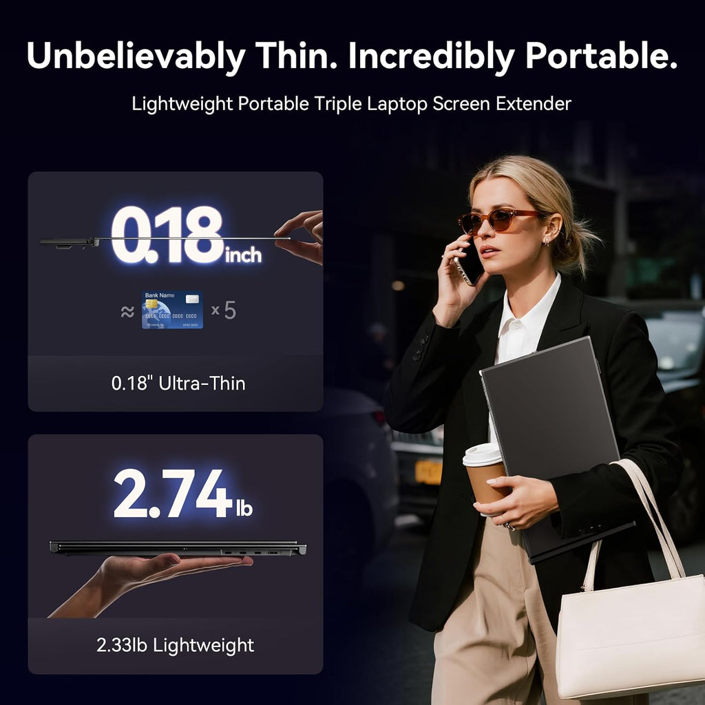 15.3' Laptop Triple Screen Extender Portable, One Cable Connection Laptop Monitor FHD 1080P IPS, Ultra Thin Dual Monitor for 13-17' Laptops, Plug & Play Compatiable with Win/Mac/Chrome/Android/Switch