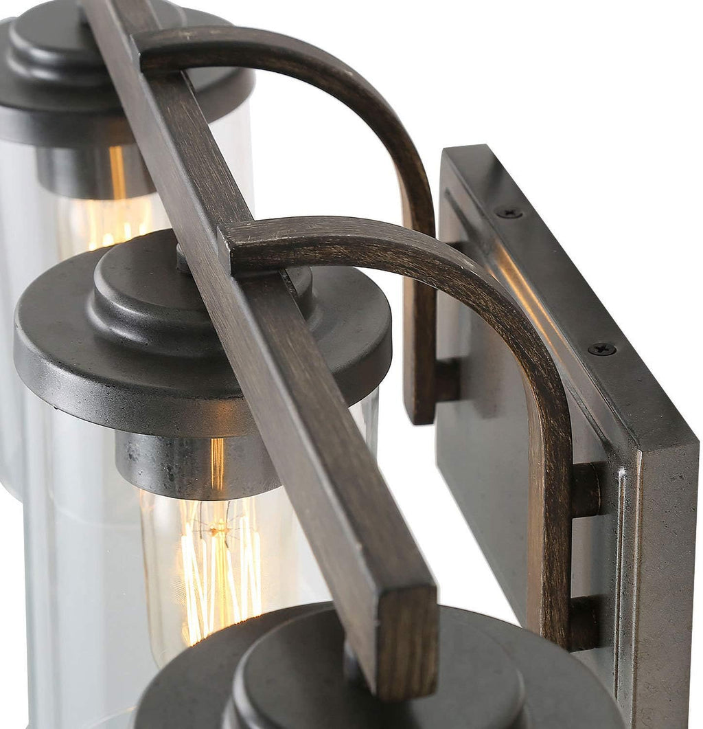 Farmhouse Bathroom Vanity Light Fixtures, Rustic Vanity Lighting with 3 Clear Glass, Wood Bathroom Fixture Over Mirror, L20' x H8.7' x W6.3'