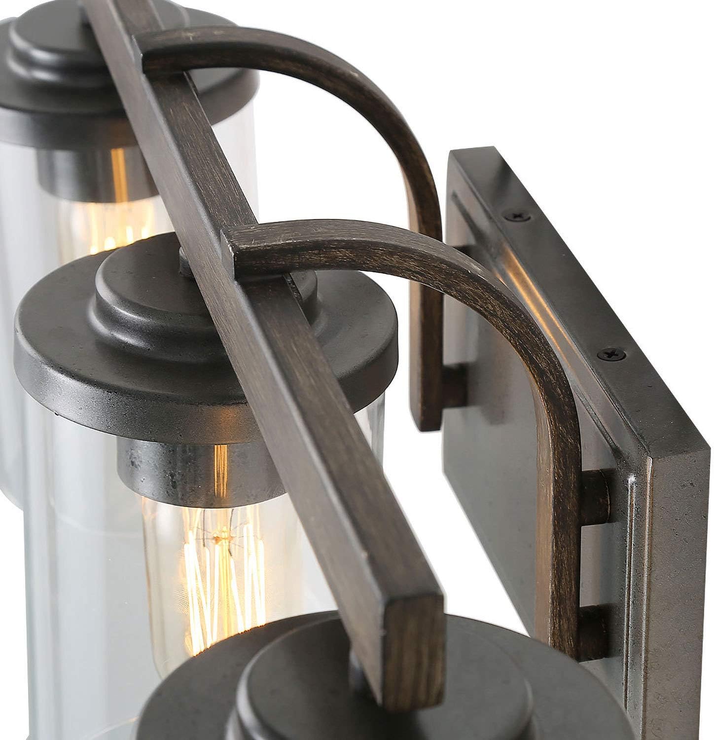Farmhouse Bathroom Vanity Light Fixtures, Rustic Vanity Lighting with 3 Clear Glass, Wood Bathroom Fixture Over Mirror, L20' x H8.7' x W6.3'