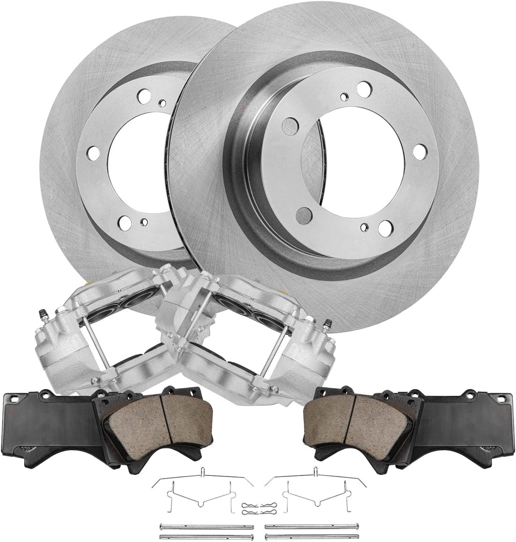 Detroit Axle - Front Brake Kit for 2007-2016 Toyota Tundra, 2008-2016 Sequoia, Disc Brake Rotors Brake Calipers Ceramic Brake Pads 2009 2010 2011 2012 2013 2014 2015 Replacement