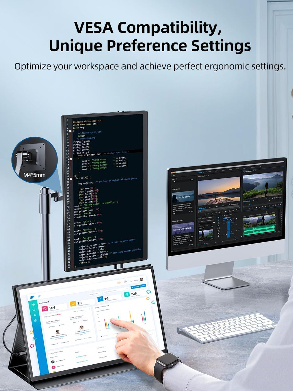 EVICIV 18.5' Portable Monitor Touchscreen | 120Hz 1ms Gaming Monitor | 400Nits | 1080P FHD IPS | 125% sRGB | VESA & Smart Case | USB-C & MINI HDMI | Travel Screen for Laptop, Computer, Game Consoles
