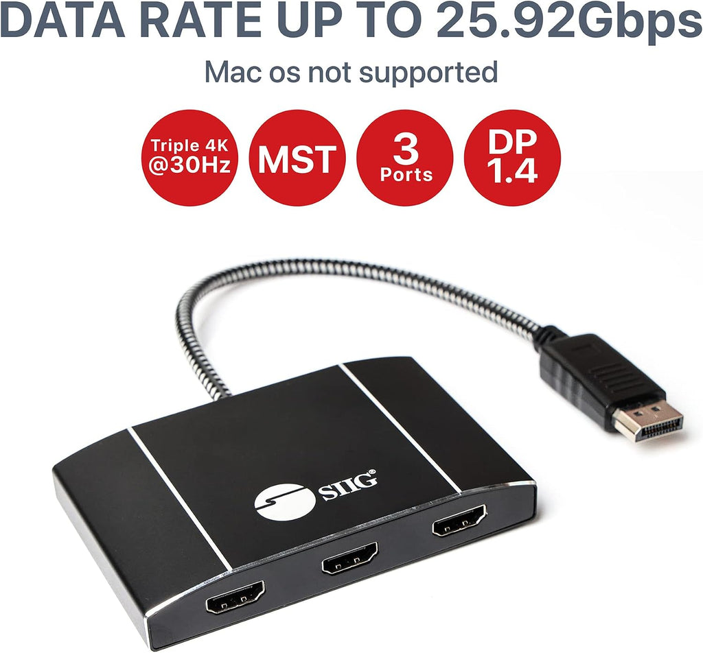 SIIG MST Hub DisplayPort to HDMI Splitter, DP 1.4 to 3X Multi Stream Transport Hub HDMI, DisplayPort Hub Video Splitter, DisplayPort Daisy Chain Monitor Adapter,Not for MacOS (CE-DP0Q11-S1)