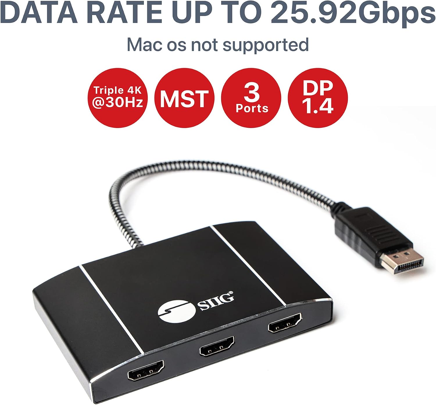 SIIG MST Hub DisplayPort to HDMI Splitter, DP 1.4 to 3X Multi Stream Transport Hub HDMI, DisplayPort Hub Video Splitter, DisplayPort Daisy Chain Monitor Adapter,Not for MacOS (CE-DP0Q11-S1)