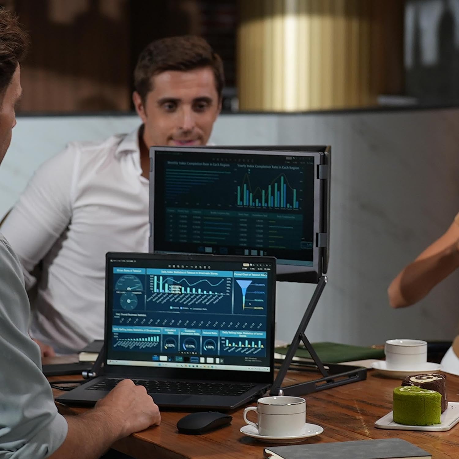 VSDISPLAY 14 Inch Triple Monitor Extender, 1920x1200 IPS Portable Laptop Triple Screen, Foldable 3 Screens Display with USB-C & H/D,for Multi-Screen Workstation