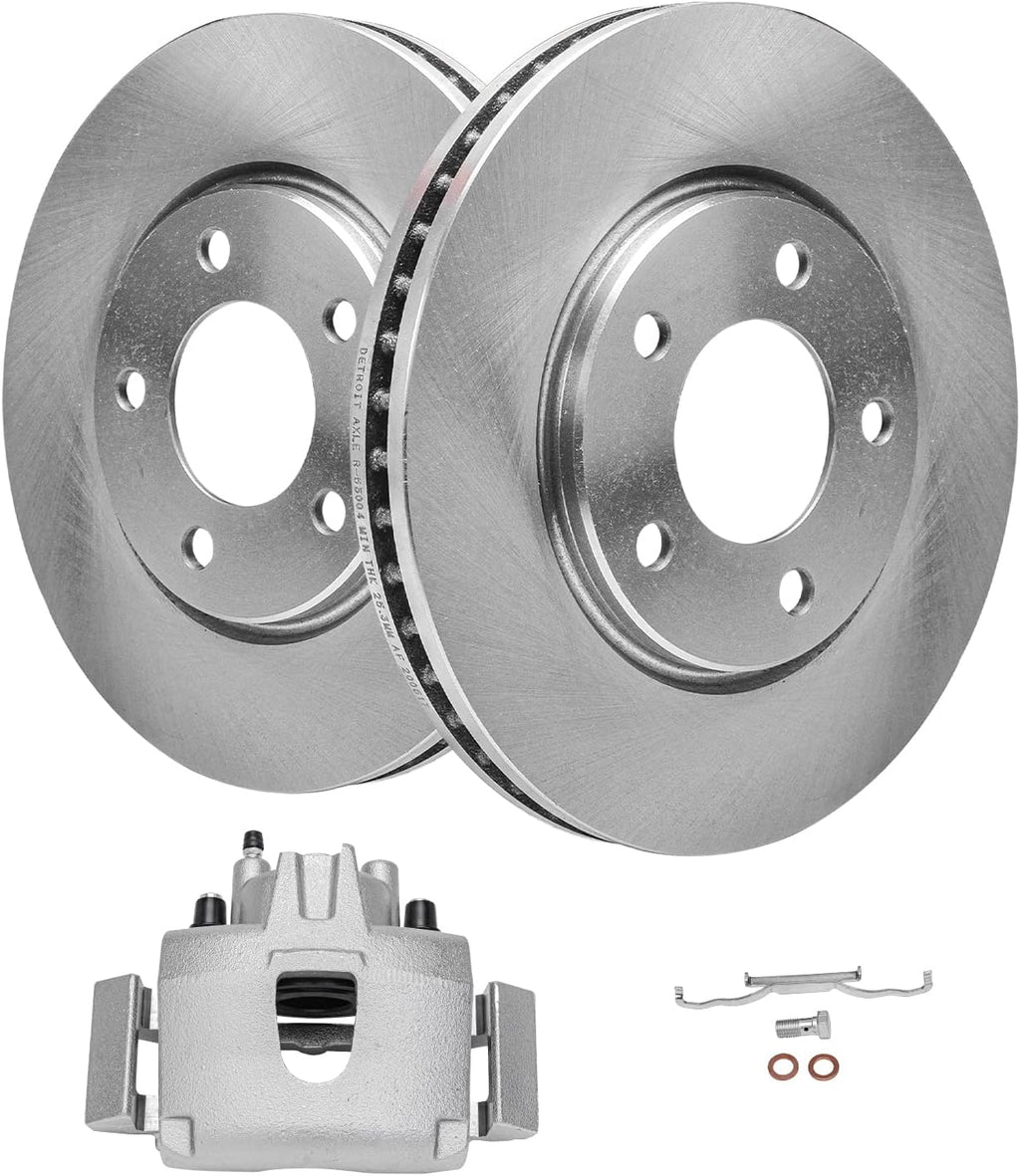 Detroit Axle - Front Disc Rotors Passenger Side Brake Caliper Replacement for 2001-2007 Dodge Grand Caravan Chrysler Town & Country - 3pc Set
