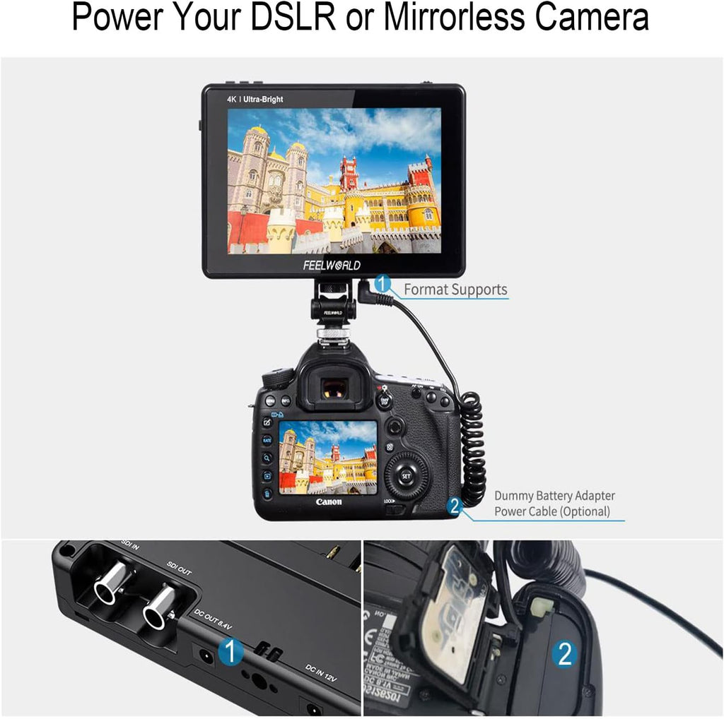 FEELWORLD LUT7S 7 Inch 2200nit Ultra Bright Touch Screen DSLR Camera Field Monitor with 3D Lut HD 1920x1200 4K HDMI and 3G SDI Input Output + Tilt Arm
