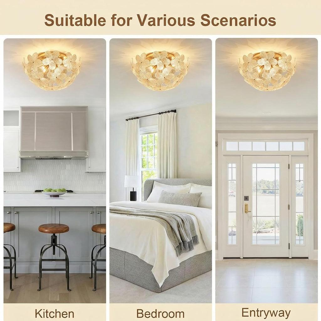 Modern Small Semi Flush Mount Ceiling Light Fixture, Flower Ceiling Light Fixture for Bedroom Bathroom Closet Entryway Living Room Indoor Kitchen Foyer Hallway