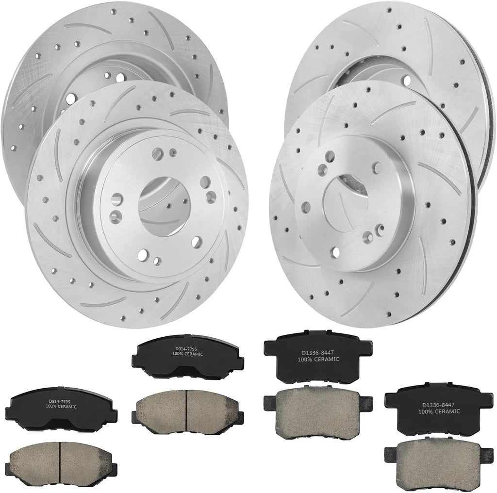 Front Rear Brake Kit Replacement for Honda Accord 2008-2017 Disc Brake Kits Compatible with Honda Accord 2008 2009 2010 2011 2012 2013 2014 2015 2016 2017