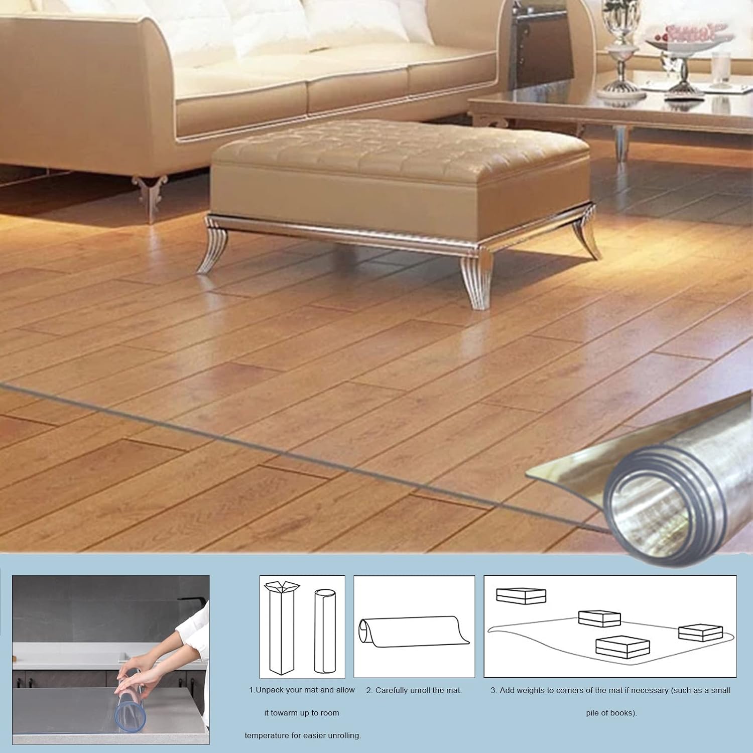 Vinyl Clear Desk Chair Mat for Carpet, Wood/Tile Floor Protector, Kitchen Countertop Mat Tabletop Cover Furniture/Cabinet/Shelf Top Protection Pad, Runner Rug Non-Slip (Color : Clear, Size : 5x19f