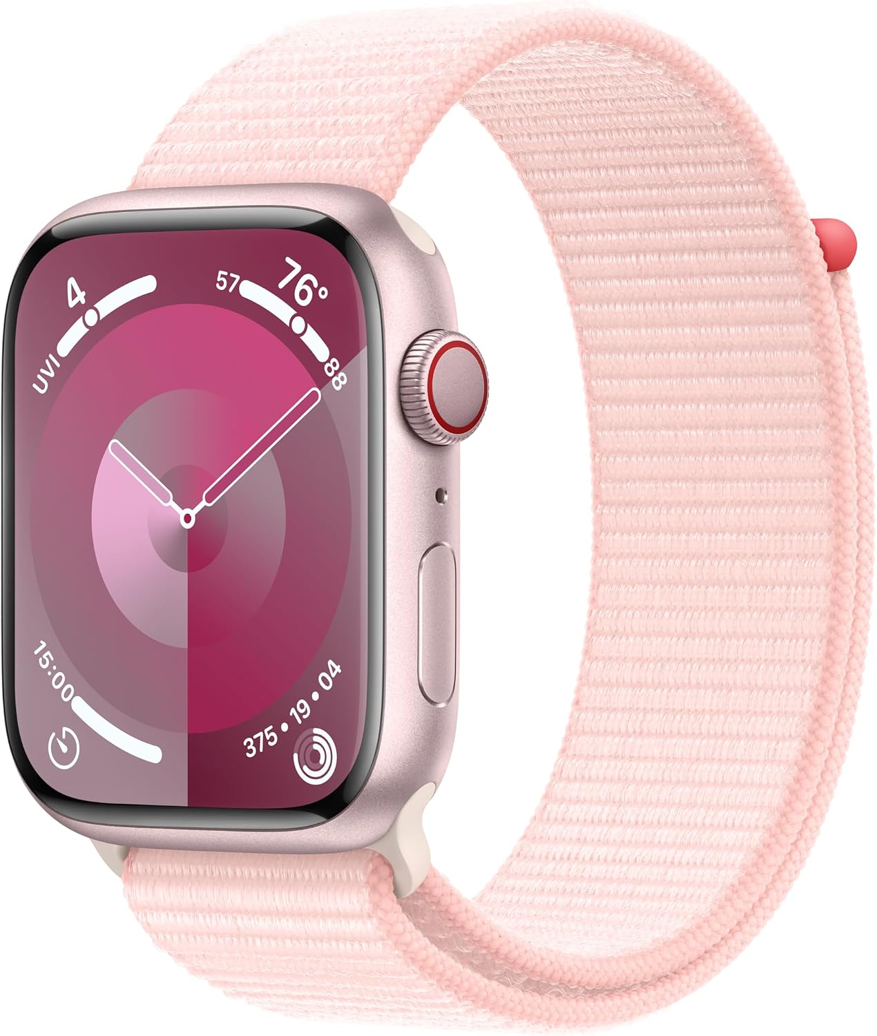 Apple Watch Series 9 [GPS + Cellular, 45mm] - Pink Aluminum Case with Pink Sport Loop, One Size (Renewed)