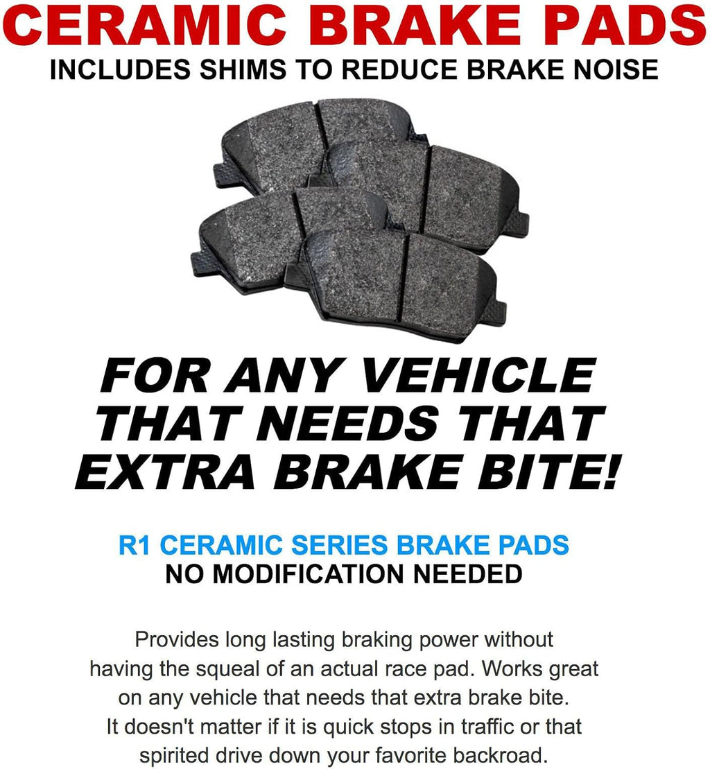 R1 Concepts Front Brake Kit Fits 2006-2011 Honda Civic| Ceramic Pads, Drilled Slotted Rotors| Hardware| 10.3' Front