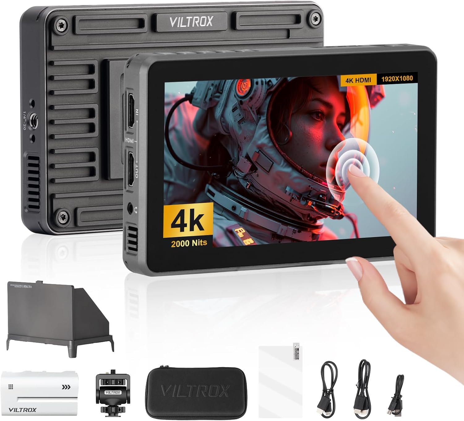VILTROX DC-X2 6' Camera Field Monitors DCX2 for DSLR Touchscreen External Monitor 4k 2000nits X2 Monitor for Sony Canon Nikon 3D LUT 1920x1080 IPS with Sunshield 2200 MAh Battery