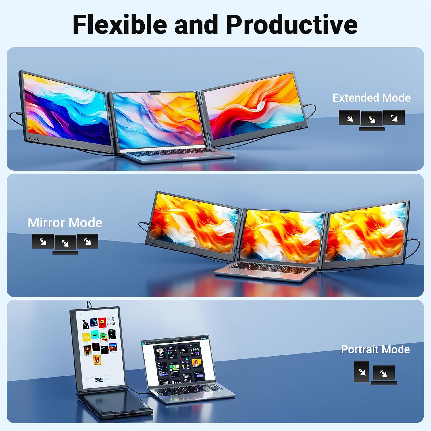 Ygretyrjh 24' Large Portable Monitor & 14 Triple Laptop Screen Extender for Laptop