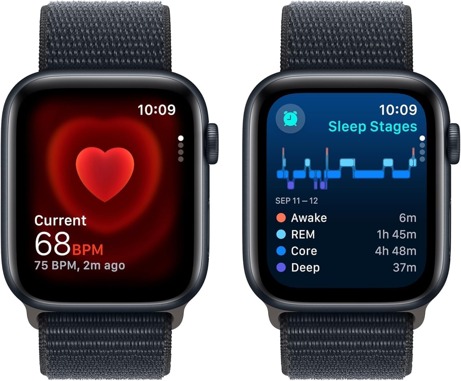 Apple Watch SE (2nd Gen) [GPS, 44mm] - Midnight Aluminum Case with Ink Sport Loop Band, One Size (Renewed)