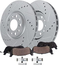 Detroit Axle - Front Brake Kit for 2016 2017 2018 2019 2020 Chevrolet Camaro Drilled and Slotted Disc Brake Rotors Ceramic Brakes Pads Replacement : 12.64' inch Rotor