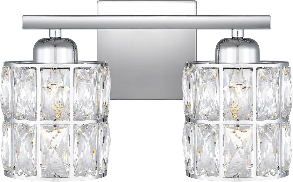 Quoizel Gibson Bath Vanity Lights, 13 Inch 2-Light Polished Chrome Bathroom Lighting Fixtures Over Mirror, Clear Beveled Crystal Shade, Contemporary Wall Mount Light for Bathrooms, Kitchen or Hallway