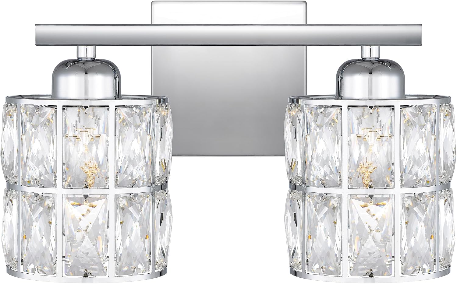 Quoizel Gibson Bath Vanity Lights, 13 Inch 2-Light Polished Chrome Bathroom Lighting Fixtures Over Mirror, Clear Beveled Crystal Shade, Contemporary Wall Mount Light for Bathrooms, Kitchen or Hallway