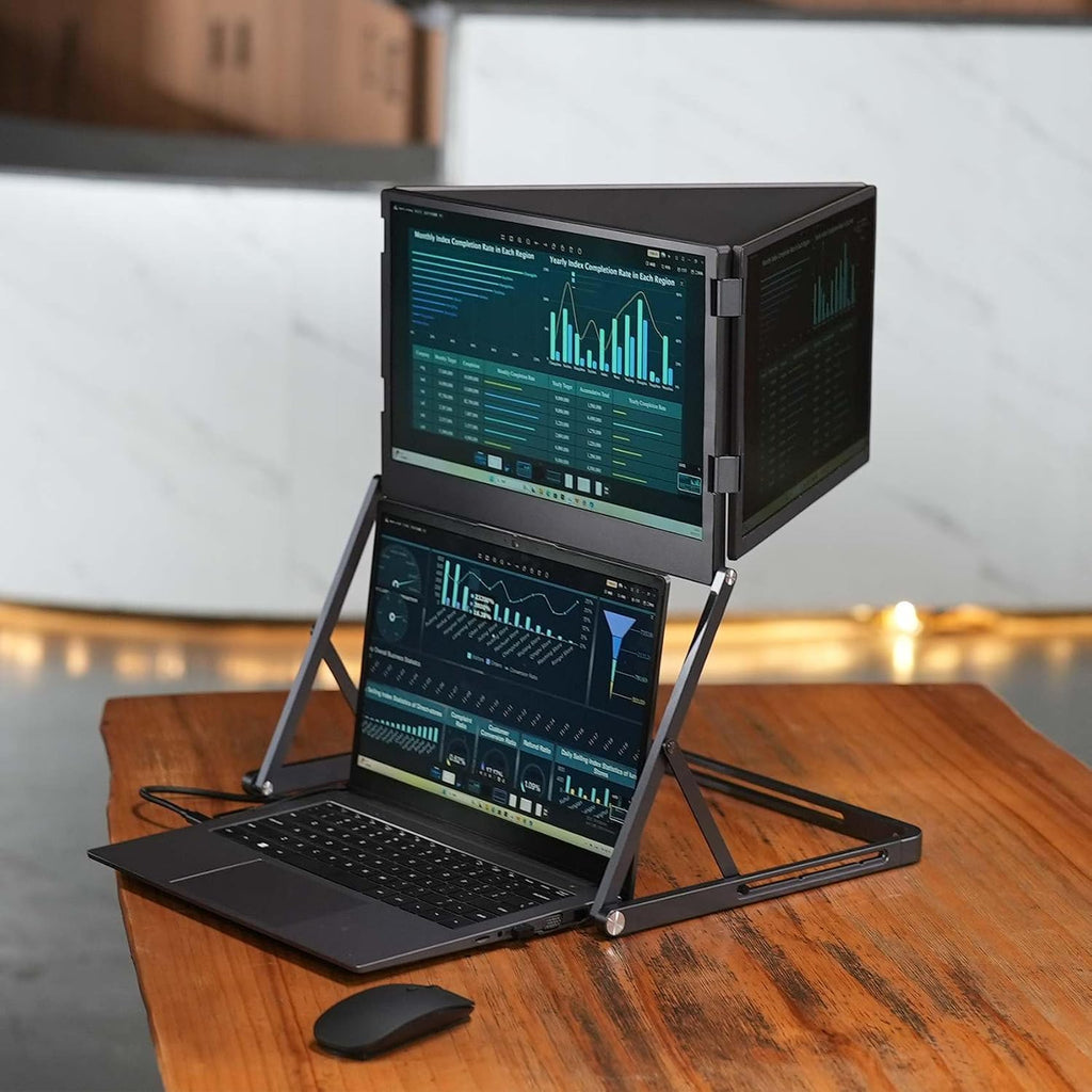 VSDISPLAY 15.6 Inch Portable Triple Monitor for Laptop 3 Screens Quad Monitor 1920x1080 IPS Laptop Screen Extender USB-C Displays Foldable