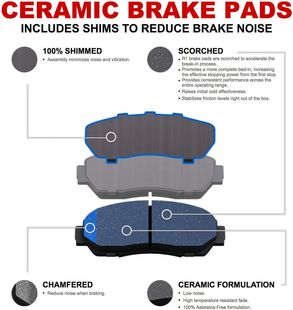 R1 Concepts Front Brake Kit Fits 2014-2015 Acura ILX; 2002-2004 Honda CR-V; 2003-2012 Honda Accord; 2003-2011 Honda Element; 2013-2015 Honda Civic| Ceramic Pads, Blank Rotors| Hardware| 11.1' Front