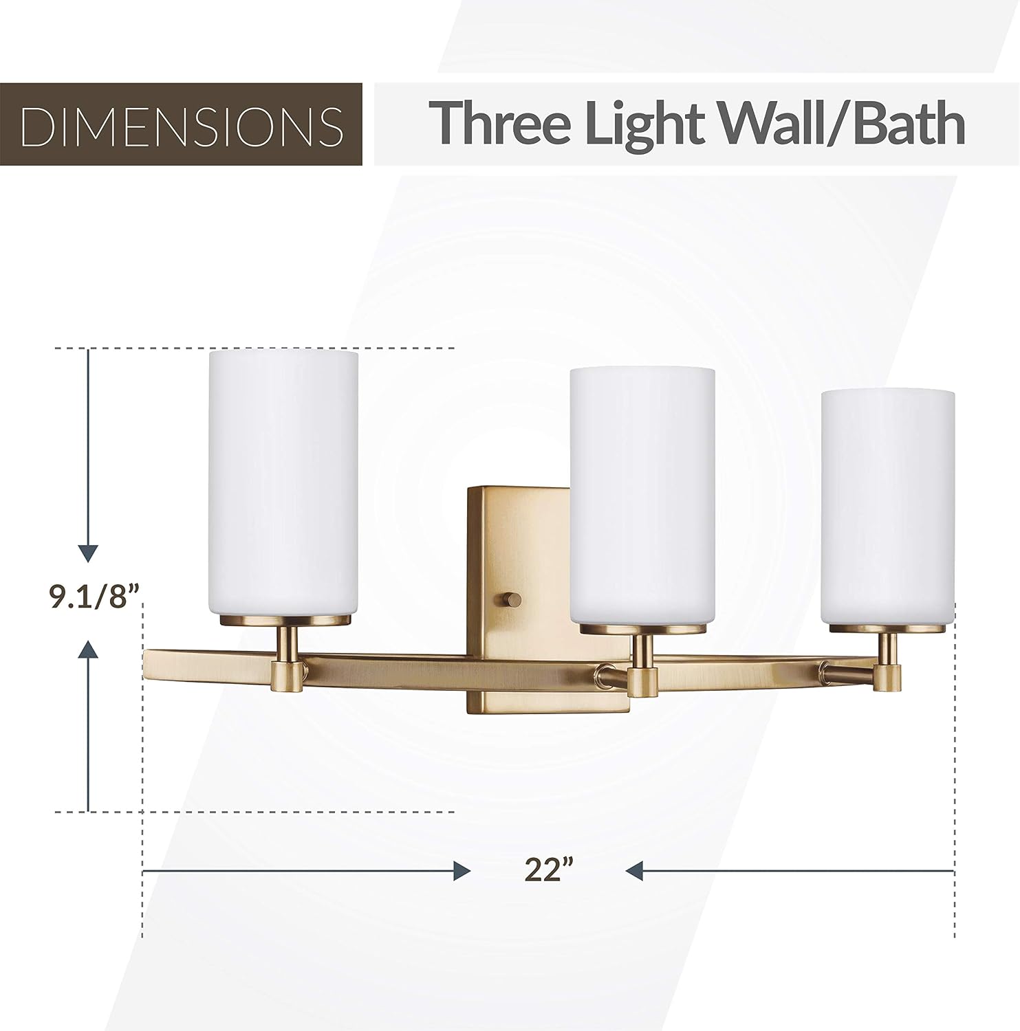 Generation Lighting 4424603EN3-848 Alturas Three - Light Wall/Bath Vanity Style Fixture, Satin Brass, 100 Total Watts, 9.125 Inch Height, 22 Inch Wide, Steel Construction