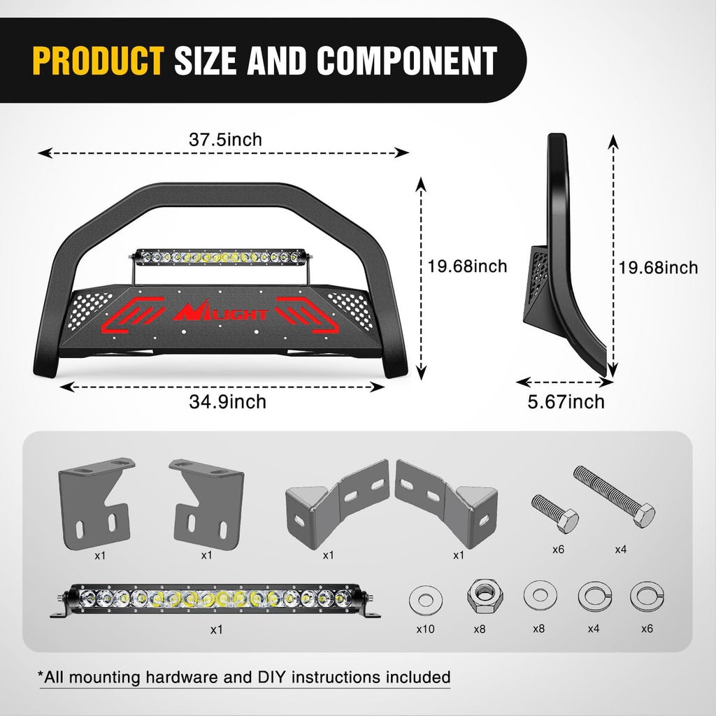 Nilight Bull Bar with Light Bar&License Plate Hole Compatible with Toyota Fj Cruizer 2007-2014 Truck Brush Guard, Front Bumper Push Bar w/Grille Skid Plate Light Mount