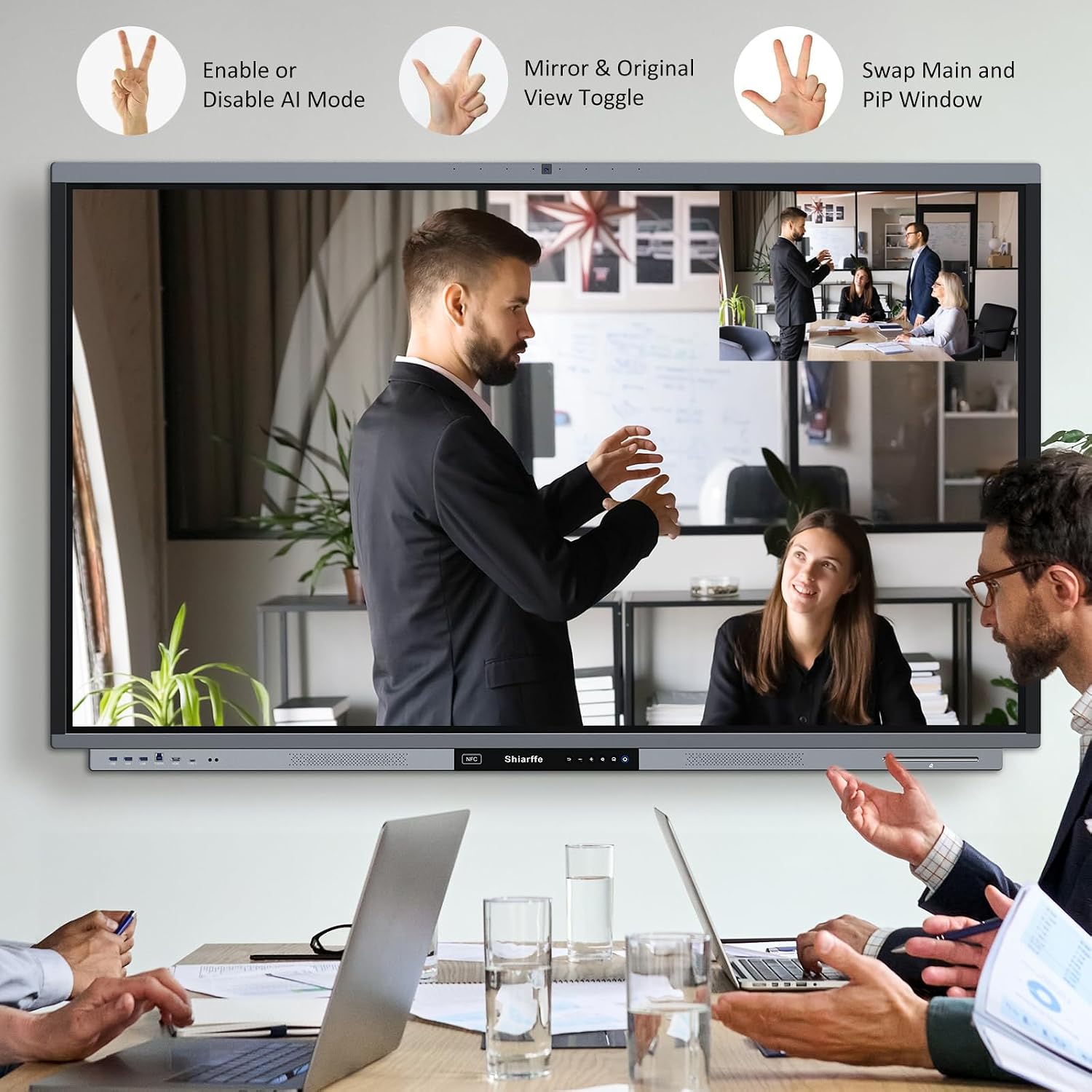 Shiarffe R9 Smart Board 75 Inch 4K Interactive Whiteboard 16GB RAM + 256GB Storage All-in-One Touchscreen Monitor Built-in 50MP AI Camera Mics and 60W Speaker for Classrom Hybrid Work (Board Only)