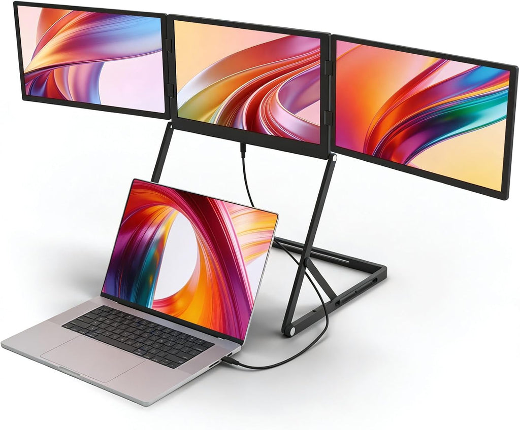 VSDISPLAY 14 Inch Triple Monitor Extender, 1920x1200 IPS Portable Laptop Triple Screen, Foldable 3 Screens Display with USB-C & H/D,for Multi-Screen Workstation